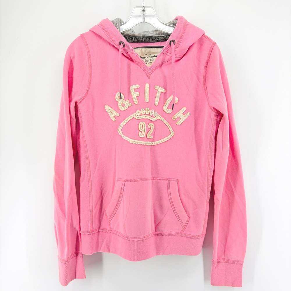 Abercrombie Fitch Hoodie Womens L Pink Pullover Hoodie Sweatshirt Y2K Varsity